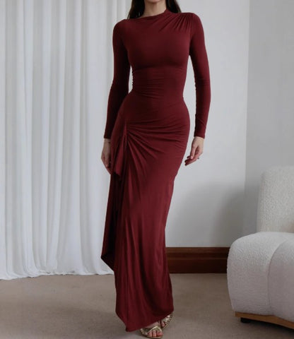 Women’s Slim Long Sleeve Asymmetric Split Dress
