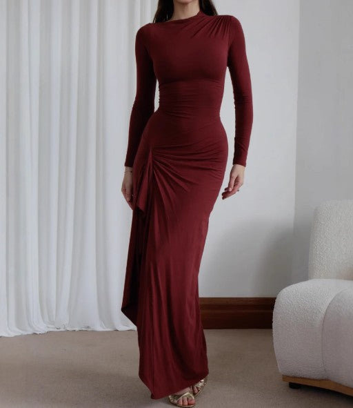 Women’s Slim Long Sleeve Asymmetric Split Dress