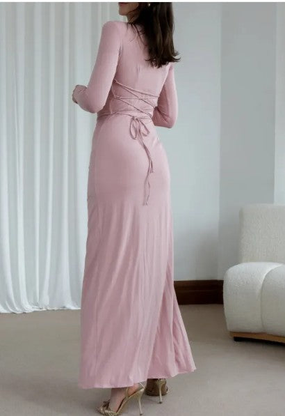 Women’s Slim Long Sleeve Asymmetric Split Dress