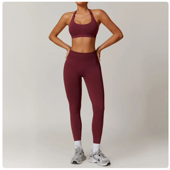 Seamless Backless Yoga Outfit – 2-Piece Bra & Leggings