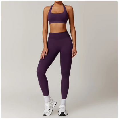 Seamless Backless Yoga Outfit – 2-Piece Bra & Leggings